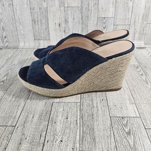 Kate Spade New York Wedge Tropez Espadrille Mule size 8 B Navy Blue Eyelet